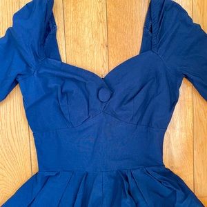 Navy Unique Vintage Repro Fit and Flare Dress